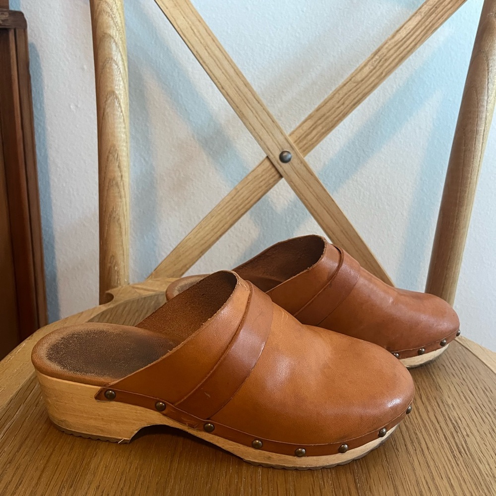 Free People Leather Wooden Clogs Mules